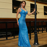 Dress Sleeveless Elegant Long Sequined V Neck Backless Evening Dress Bridesmaid Dress